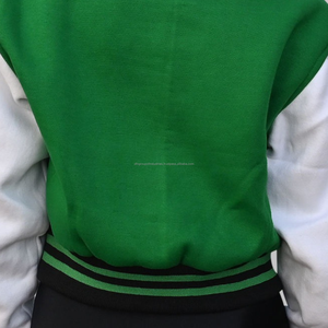 Chaqueta universitaria de alta calidad hecha en fábrica para mujer, forro polar de algodón con cuello verde levantado, chaqueta con letras verdes - Product Image 4