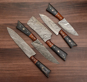 Juego de Cuchillos de Cocina de Acero de Damasco, 5 Piezas, Mango de Madera Bicolor, Juego de Cuchillos de Chef con Bolsa de Cuero, Juego de Cubertería Hecho a Mano, Venta al por Mayor - Product Image 5