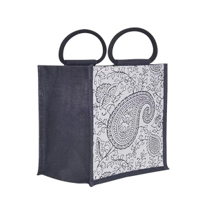 Sacs à provisions en toile de jute teintée et écologique personnalisée, poignée rembourrée tissée, motif géométrique, impression sans azo pour les promotions - Product Image 2