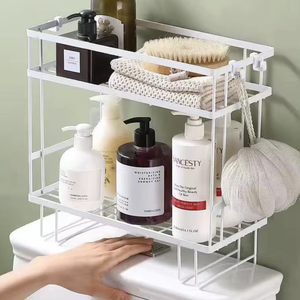 Étagère de rangement pour toilettes sans perçage OEM/ODM Vietnam, 2 niveaux, organisateur de salle de bain avec crochets, base adhésive - Product Image 1