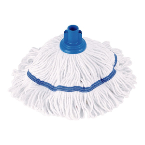 Cabezal de fregona de algodón blanco de calidad premium con hilo de fibra cortada y banda superior ancha, autoescurrible, duradero, tamaño personalizado - Product Image 1