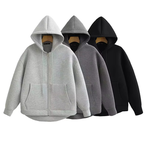 Sweat à capuche décontracté de haute qualité, coupe ample, effet usé, épaules tombantes, fermeture éclair, uni, sportif et tendance pour femme - Product Image 2