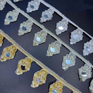 Ribete de encaje geométrico reflectante bordado con efecto espejo, ecológico, para borde de shisha, para sari, lehenga, cinta para prendas étnicas de lujo - Product Image 5