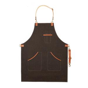 Tablier professionnel en cuir durable, réglable, à bretelles croisées, pour chef et barbier - Product Image 1