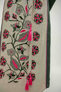 Bohemian Cotton Embroidered <b>Maxi</b> Dress Women Beige Floral Long Sleeve Tie Waist Vintage Ethnic <b>Kaftan</b> Dress - Product Image 5