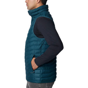 Men's Teal Quilted <b>Long</b> <b>Sleeve</b> <b>Vest</b> Zipper Front Windproof Casual Autumn Wear Polyester Filling Stand Collar Outdoor Breathable - Product Image 2