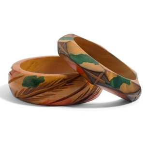 Brazalete de Madera Tallado a Mano, Estilo Años 40, Diseño de Hoja de Palma de Teca Ahumada, Pulseras de Madera de Teca, Joyería Artesanal Ecológica, Única y Encerada - Product Image 4