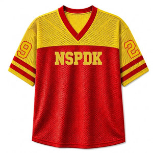 NSPDK Sorority T-shirt décontracté en maille pour femme, col en V, manches courtes, coloris rouge et jaune, respirant - Product Image 4