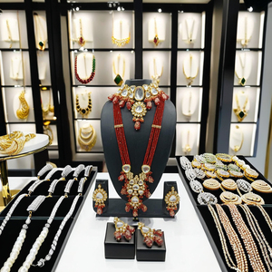 Ensemble de collier en laiton plaqué or avec zircon rouge et perles d'imitation pour femmes, bijoux ethniques pour mariage et fête - Product Image 4
