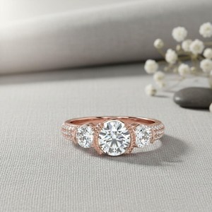 Moissanite 1CT Round Cut Three Stone Diamond <b>Ring</b> For Women's Gold Plated original <b>925</b> <b>Silver</b> Wedding Party Jewelry For Bridle - Product Image 4