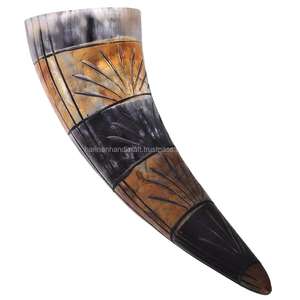 Corne à boire authentique en matériau organique écologique, sculptée style animal, style Viking nordique, avec étui en cuir, pour bière, hydromel, style médiéval - Product Image 4