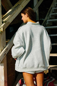 Sudadera con Capucha Oversize para Mujer, Gris Claro, Cortavientos, con Forro Polar, Diseño de Letras Tejidas en Algodón, Estilo Casual Holgado para Otoño e Invierno - Product Image 6