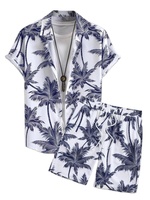 Conjunto de Ropa Casual de Playa para Hombre, Diseño de Palmera 3D, Ligero, Camisa de Manga Corta y Pantalones Cortos a Juego, Verano, OEM
