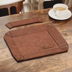 Practical Genuine Leather Tray Folding Metal Snap Valet <b>Coin</b> Key Holder Custom Real Cowhide Leather Tray GLTY-0022 - Product Image 6