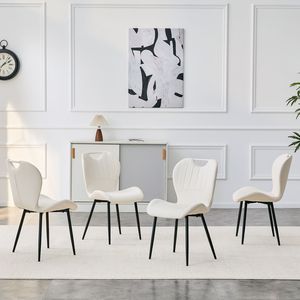Set di 4 Sedie da Pranzo Bianche in PU con Maniglia Integrata, Telaio in Metallo Nero e Piedini Regolabili per Sala da Pranzo Domestica - Product Image 1