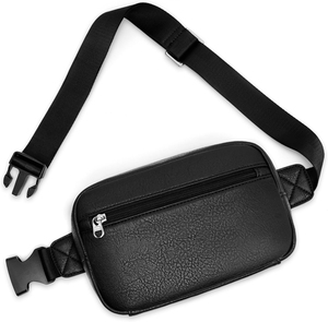 Unisex Waist Bag Microfiber Synthetic Leather Zipper Closure Cycling Style Convenient Fanny Pack <b>Black</b> - Product Image 1