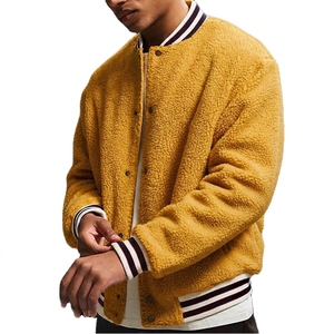 Men's White <b>Fleece</b> Varsity <b>Jacket</b> With Striped Trim Turn-down Collar Casual Winter Coat <b>Thick</b> Sherpa Lining Regular Fit - Product Image 5