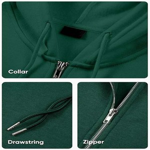 Sudadera con capucha de algodón de alta calidad para hombre, corte holgado, logotipo personalizado impreso, cuello con capucha, cremallera frontal, color verde invierno. - Product Image 5