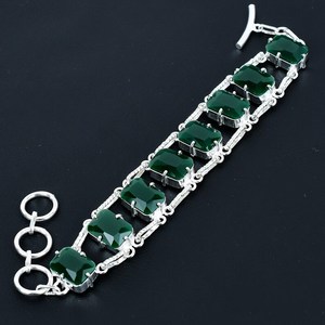 Emerald Gemstone Handmade <b>Bracelet</b> 925 <b>Sterling</b> <b>Silver</b> Adjustable Clasp Statement Jewelry Bold Gift For Her - Product Image 1