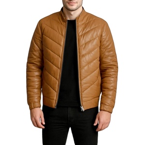 Cow <b>Skin</b> Puffer Jacket Men Winter High Street Style Stand Waterproof Breathable Genuine Motorcycle Jacket Front Plain Dyed - Product Image 1