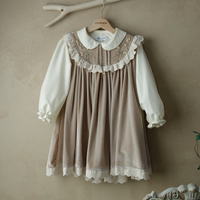 Ensemble de robes pour bébé 2 pièces chemise et jupe velours style doux robe de demoiselle d'honneur enfants broderie à la main à manches longues perles-Mila