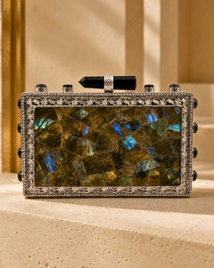 Pochette en pierre de labradorite |   Sac de soirée de mariage en pierre naturelle de luxe, écologique et fait main, pour femmes, tendance - Product Image 2