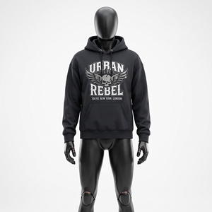 Sudadera con Capucha Unisex Negra, Corte Recto, Cierre de Cremallera, Estilo Holgado, Poliéster/Algodón, Felpa Francesa de 350g, Informal, para Otoño - Product Image 1
