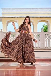 Elegant Printed Anarkali Ethnic Dress Flared Floor Length Party Wear Gown Gujarati Bandhej Designer Wedding & Festive Wear - Product Image 3