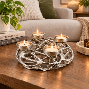 Ensemble de 4 bougeoirs en métal faits à la main, décor de table circulaire moderne pour table à manger, décoration de la maison, hôtel, restaurant - Product Image 2