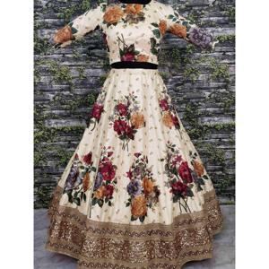 Magnifique créateur de vêtements de fête de couleur crème brodé Lehenga Choli - Product Image 5