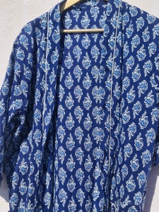 Indigo Floral Print Cotton Kimono <b>Robe</b> Women <b>Beach</b> Cover Up Lightweight Lounge Wear Bathrobe Casual Wrap Dress - Product Image 5