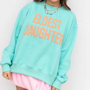 เสื้อสเวตเชิ้ตคอกลมโอเวอร์ไซส์สำหรับลูกสาวคนโต สีเขียวมิ้นท์ ผ้าฝ้าย พิมพ์ลายตัวอักษรด้านหน้า แขนเสื้อปกติ สไตล์ลำลอง - Product Image 1