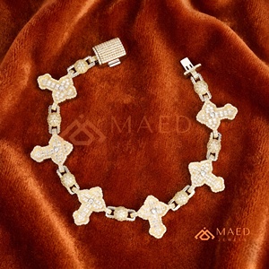Diamond Shape Cross Link Moissanite Bracelet Gold Plated Fine Chain Link Bracelet Luxury Jewelry <b>Gift</b> US - Product Image 2