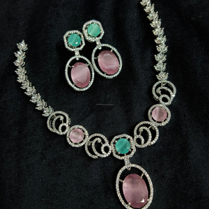 Conjunto de joyería nupcial de diamante americano clásico, collar y pendientes de dos piezas para boda, estilo clásico de moda - Product Image 1