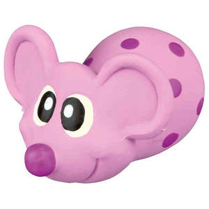 Juguete chillón de látex para mascotas, ratón rosa, 8 cm, con lunares morados, para perros - Product Image 1