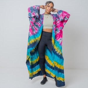 Robe moderne tendance à col en V profond, faite main, tie-dye, écologique, pour l'été, les soirées, le style bohème, la plage, coupe haute - Product Image 3