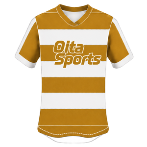 Ensemble uniforme de rugby à manches courtes blanc et marron doré, maillot de rugby rayé à col rond, short à cordon de serrage, performance athlétique pour équipe - Product Image 3