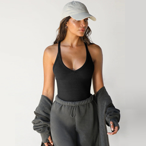 Camiseta sin mangas para mujer con logo personalizado, al por mayor, informal, suave, acanalada, básica, de punto, deportiva, con orificios, para entrenamiento - Product Image 6