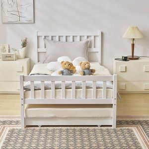 Letto a soppalco singolo in legno bianco per bambini, in truciolato di pino, con spazio contenitore - Product Image 2