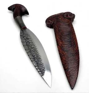 Cuchillo utilitario de acero de hoja fija hecho a mano con empuñadura de pistola de madera tallada y funda de madera - DIY OEM - Product Image 6