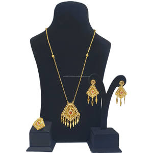 Conjunto de Collar chapado en oro de Dubái de 24 quilates para mujer con Colgante de Piedra, pendiente de anillo relleno de oro, nueva tendencia, joyería de moda al mejor precio - Product Image 1