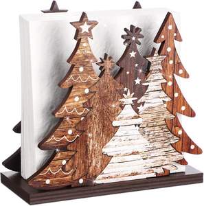 Porta Servilletas con Forma de Árbol de Navidad para Mesas, Porta Servilletas Clásico de Madera con Diseño Navideño, Dispensador de Servilletas para Cócteles - Product Image 1