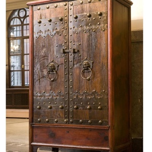 Luxury Handcrafted Solid Wood 2 <b>Door</b> Wardrobe Antique Brass Studded <b>Rustic</b> Reclaimed Oak Armoire - Product Image 1