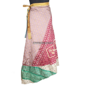 Nueva Falda Vintage India de Seda con Efecto Mágico Envolvente, para Playa, de 2 Capas, Reversible, de 38 Pulgadas - Product Image 4
