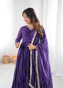 NUEVO LANZAMIENTO: SALWAR KAMEEZ ANARKALI MODERNO CON VOLANTES EN TODAS LAS MANGAS, DUPATTA DE FIESTA CON VOLANTES Y PANTALÓN - Product Image 4