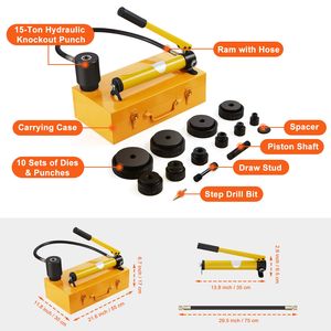 Kit di Utensili Idraulici KO da 15 Tonnellate, Set di Tagliatori per Fori da 4 Pollici, 10 Pezzi, Utensili per Taglio e Formatura di Lamiere Metalliche - Product Image 5