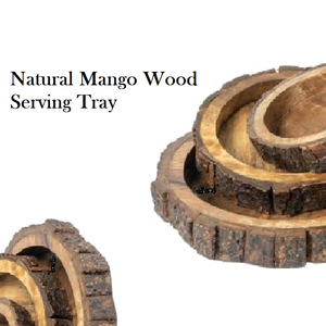 ชุดถาดไม้ทำมือ 3 ชิ้น ขอบลายเปลือกไม้ ถาดเสิร์ฟไม้มะม่วง สำหรับชา ขนม ของว่าง ใช้ในครัวและห้องรับประทานอาหาร - Product Image 2