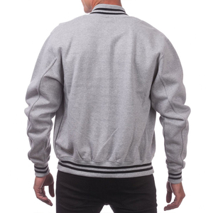 Mens <b>Grey</b> Marl Varsity Style <b>Jacket</b> Tonal Sleeves Black Striped Ribbed Trim Snap Button Closure Urban Streetwear Fashion - Product Image 6