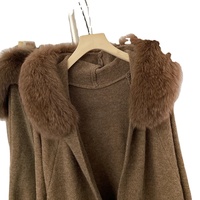 Pull court à col en fourrure véritable pour femmes, automne-hiver, vente chaude, manteau en laine à capuche, tricot pour femmes
