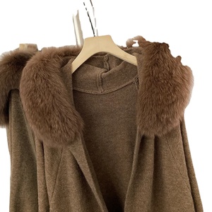 Suéter Corto con Cuello de Piel Auténtica para Mujer, Otoño Invierno, Abrigo de Lana con Capucha, Prenda de Punto para Mujer, Gran Venta - Product Image 2